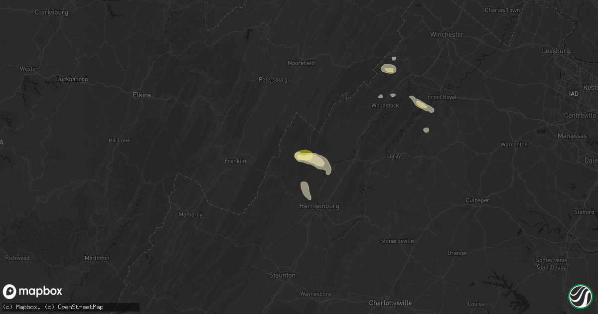 Hail map in Fulks Run, VA on August 27, 2026
