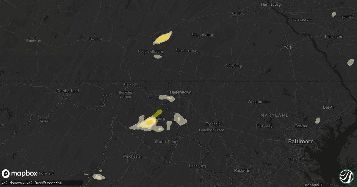 Hail map in Hagerstown, MD on August 27, 2026