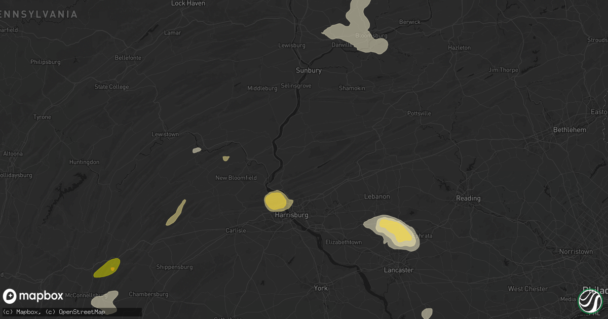 Hail map in Halifax, PA on August 27, 2026
