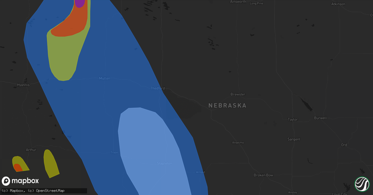 Hail map in Halsey, NE on August 27, 2026