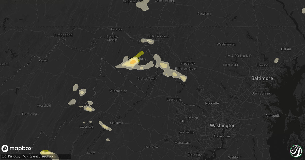 Hail map in Harpers Ferry, WV on August 27, 2026