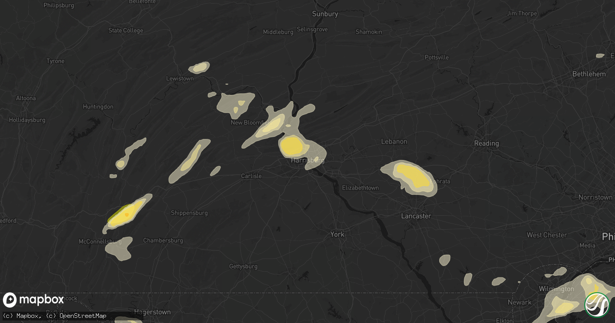 Hail map in Harrisburg, PA on August 27, 2026