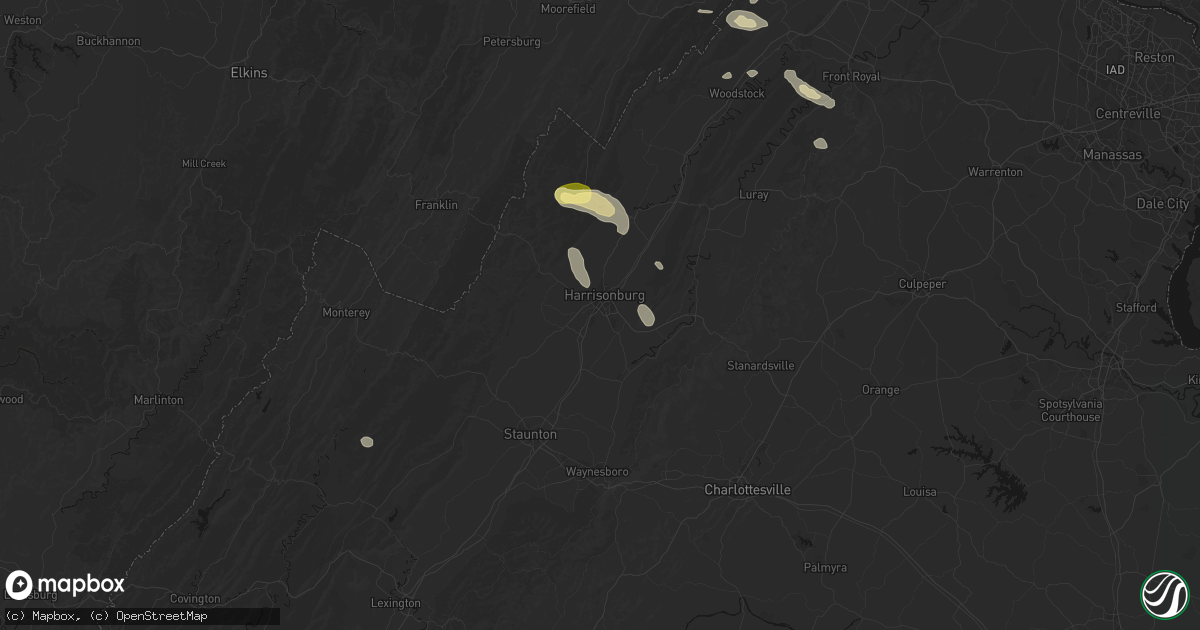 Hail map in Harrisonburg, VA on August 27, 2026