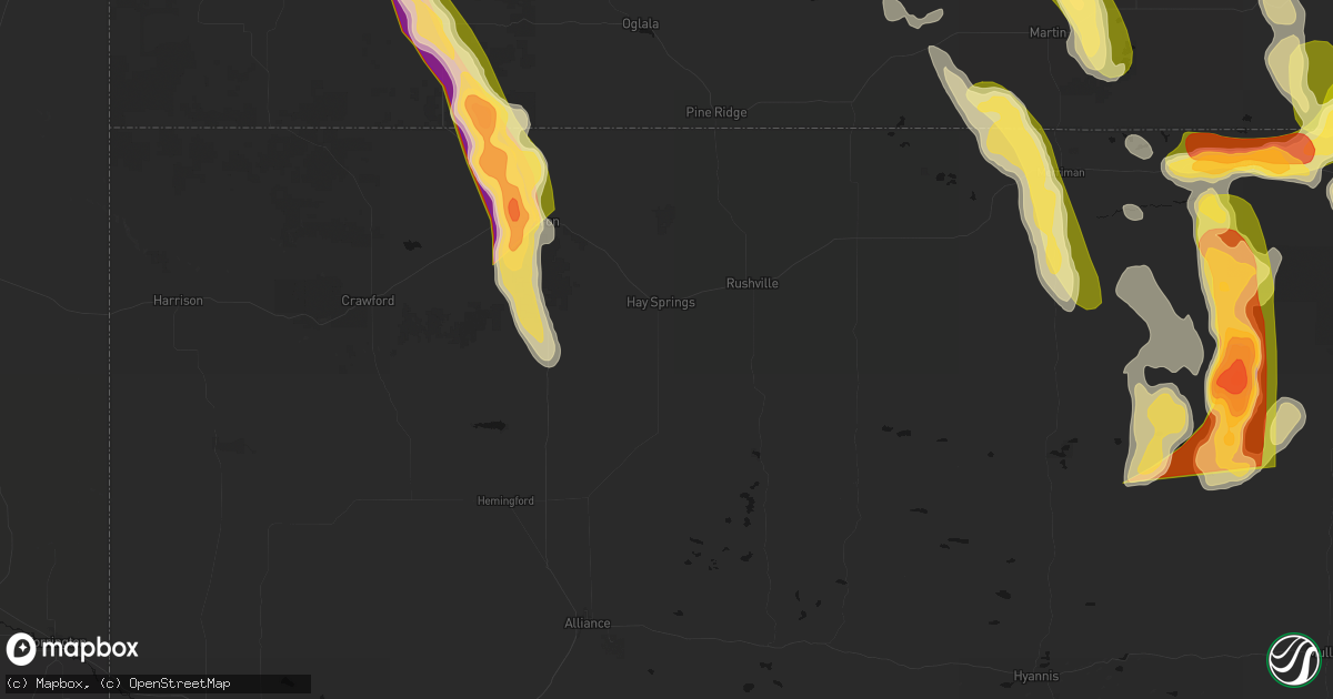 Hail map in Hay Springs, NE on August 27, 2026
