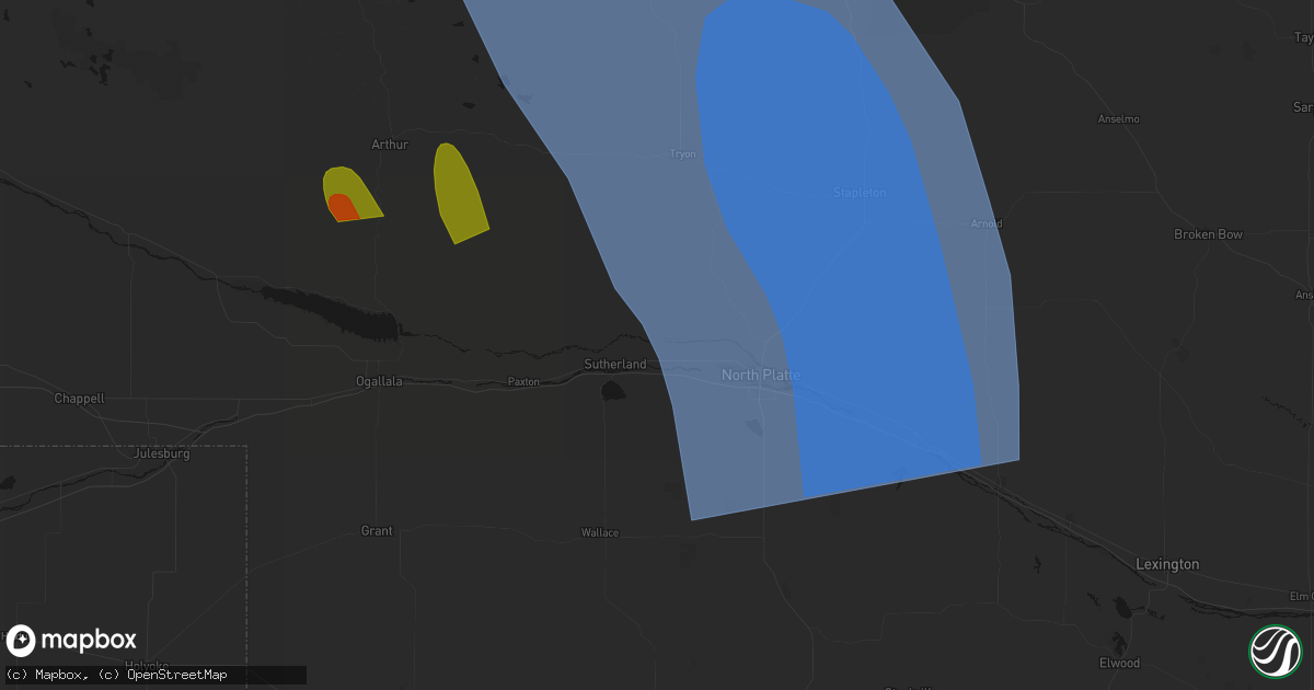 Hail map in Hershey, NE on August 27, 2026