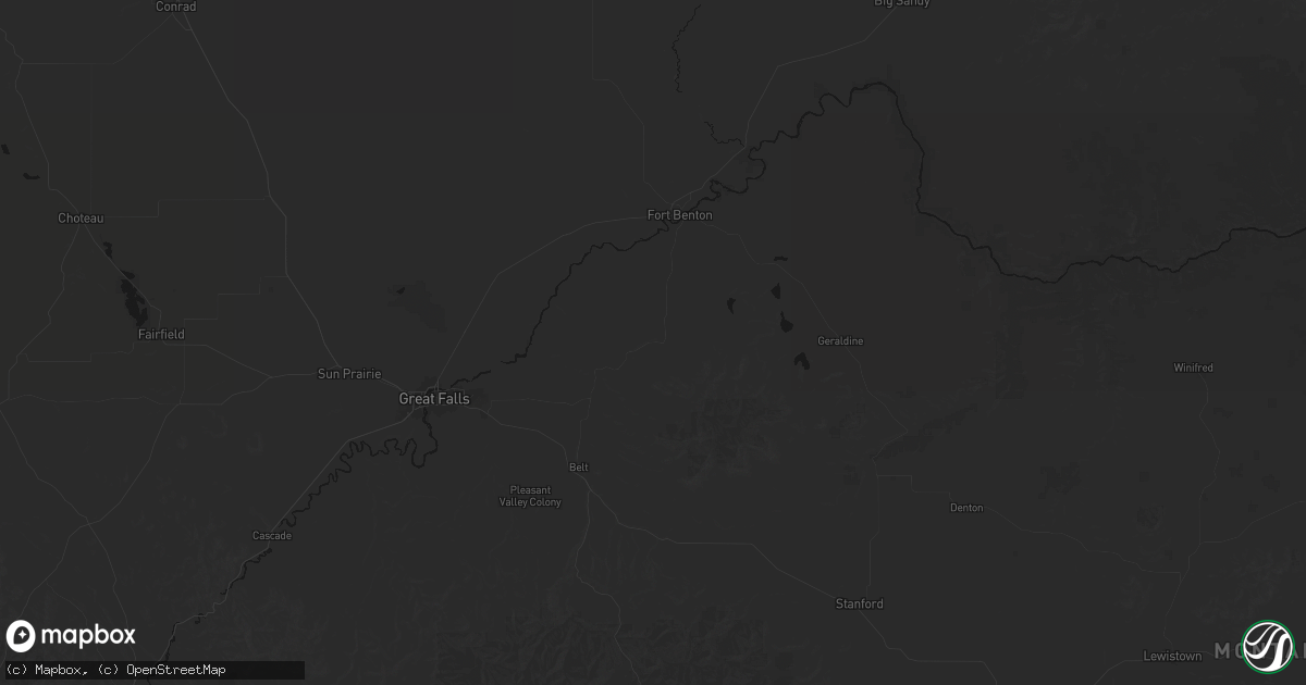 Hail map in Highwood, MT on August 27, 2026