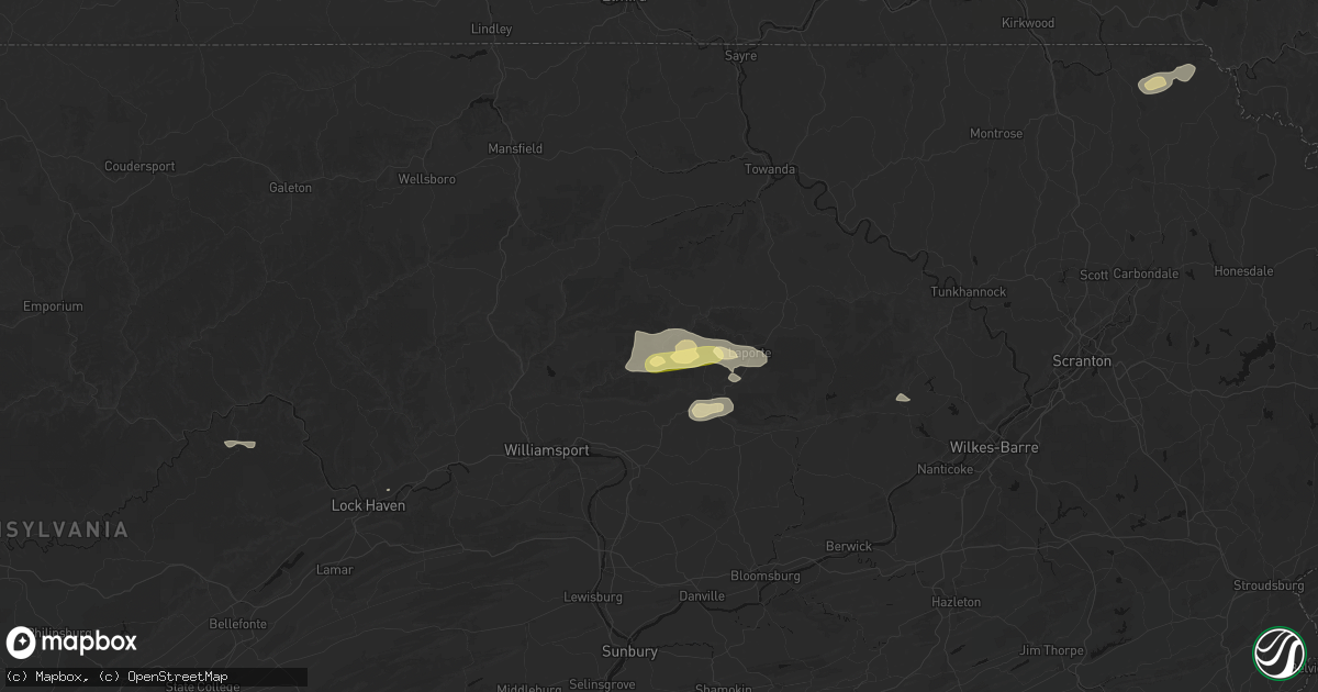 Hail map in Hillsgrove, PA on August 27, 2026
