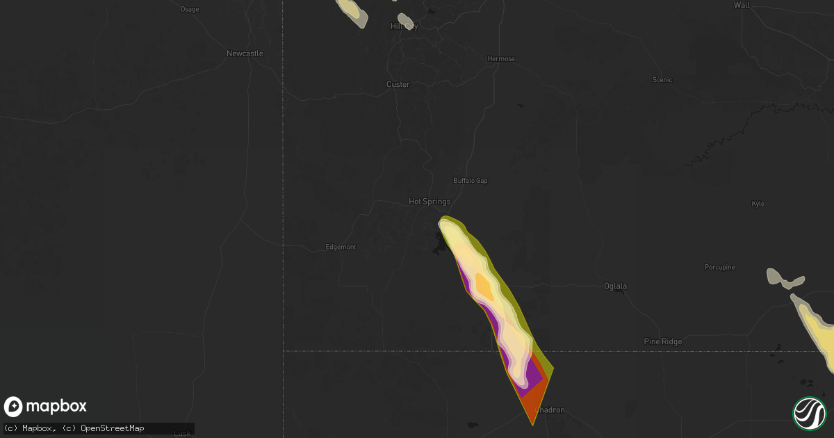 Hail map in Hot Springs, SD on August 27, 2026