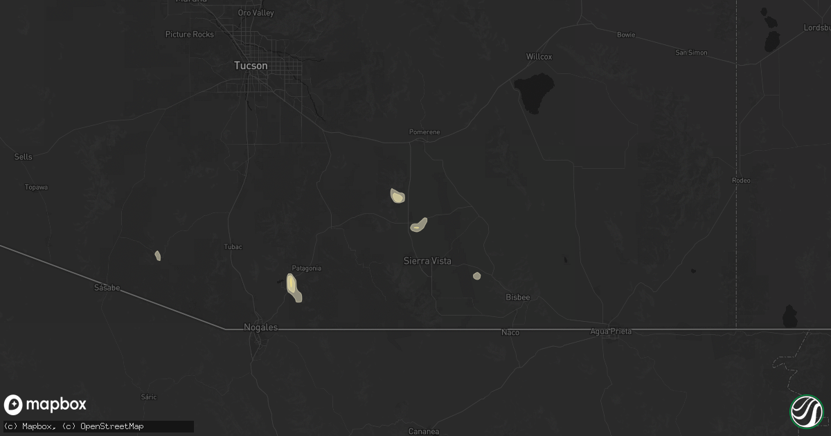 Hail map in Huachuca City, AZ on August 27, 2026