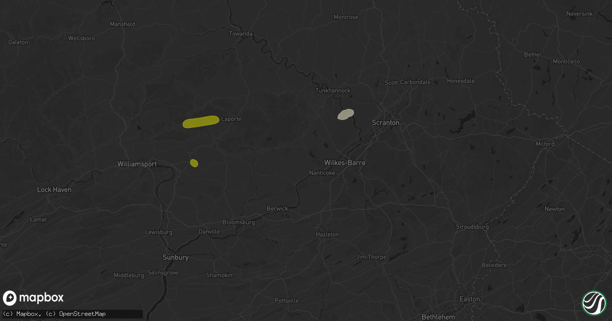 Hail map in Hunlock Creek, PA on August 27, 2026