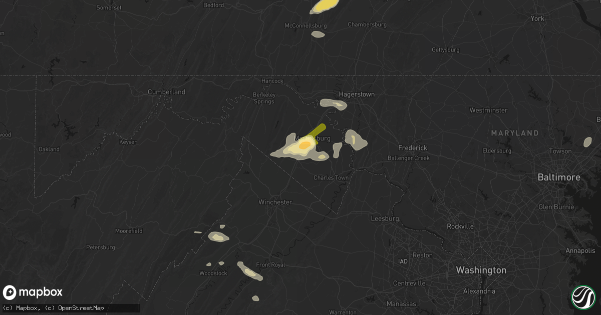 Hail map in Inwood, WV on August 27, 2026