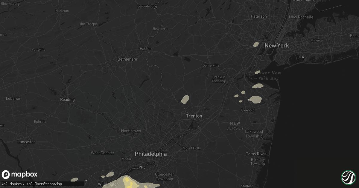 Hail map in Lambertville, NJ on August 27, 2026