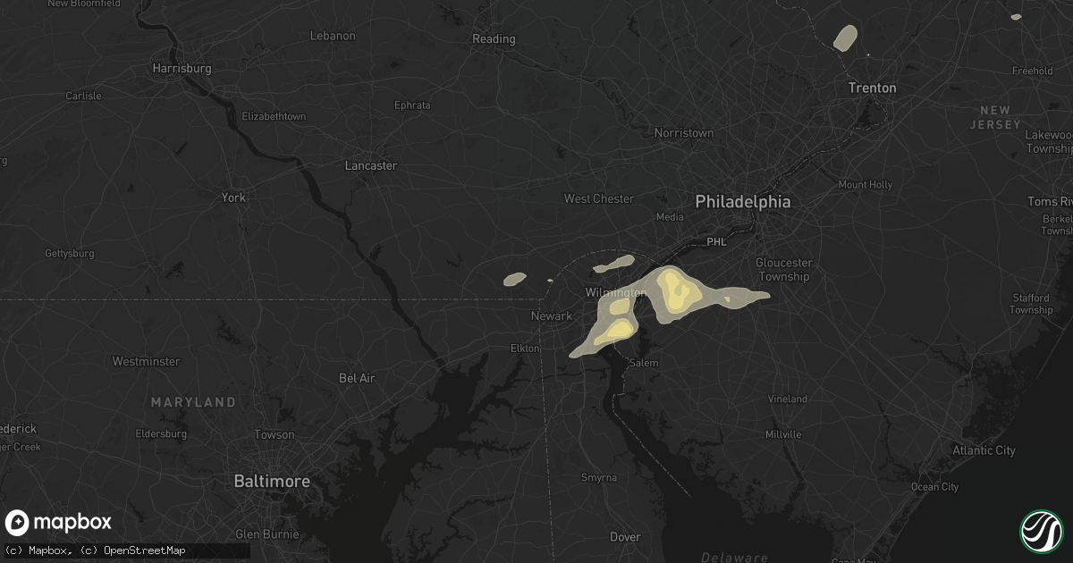Hail map in Landenberg, PA on August 27, 2026