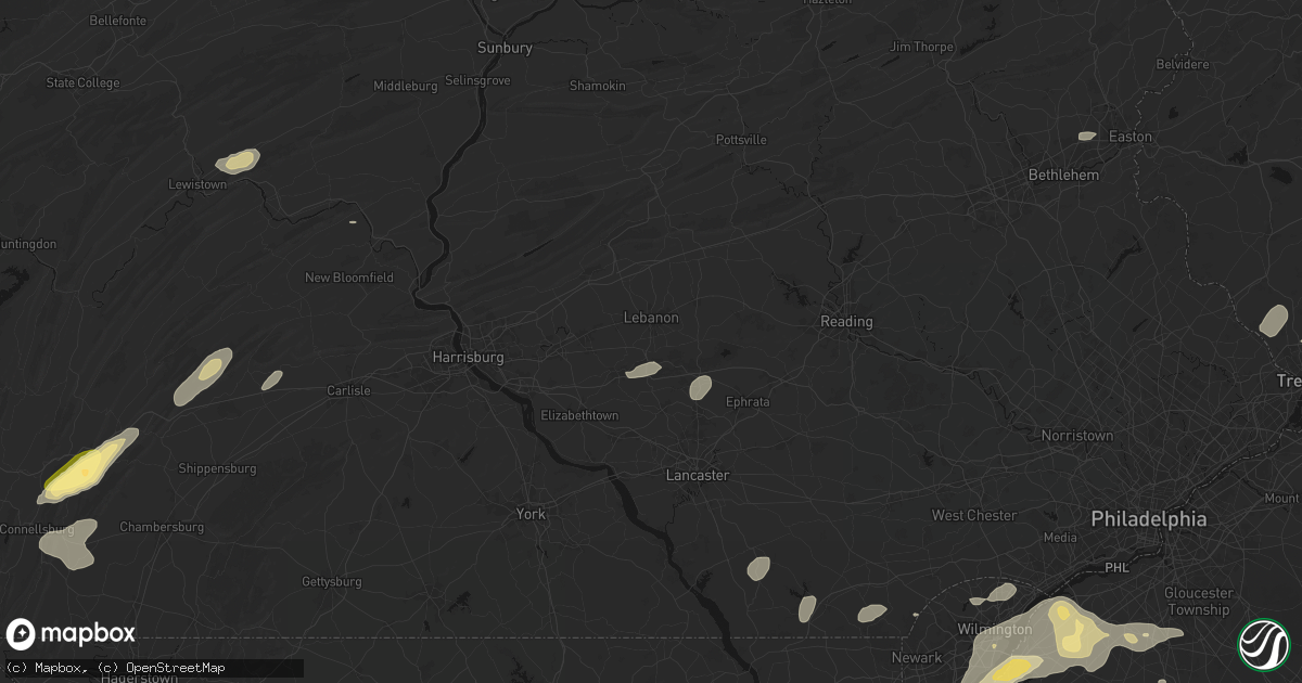 Hail map in Lebanon, PA on August 27, 2026