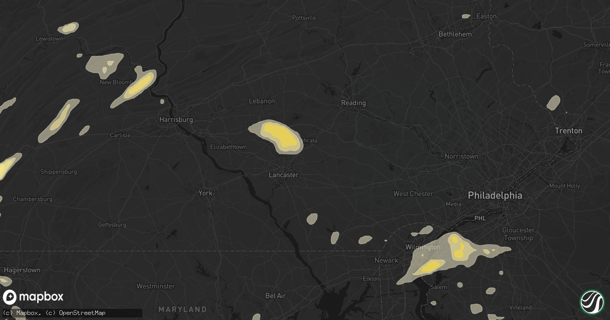 Hail map in Leola, PA on August 27, 2026