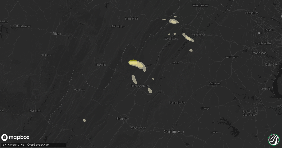 Hail map in Linville, VA on August 27, 2026