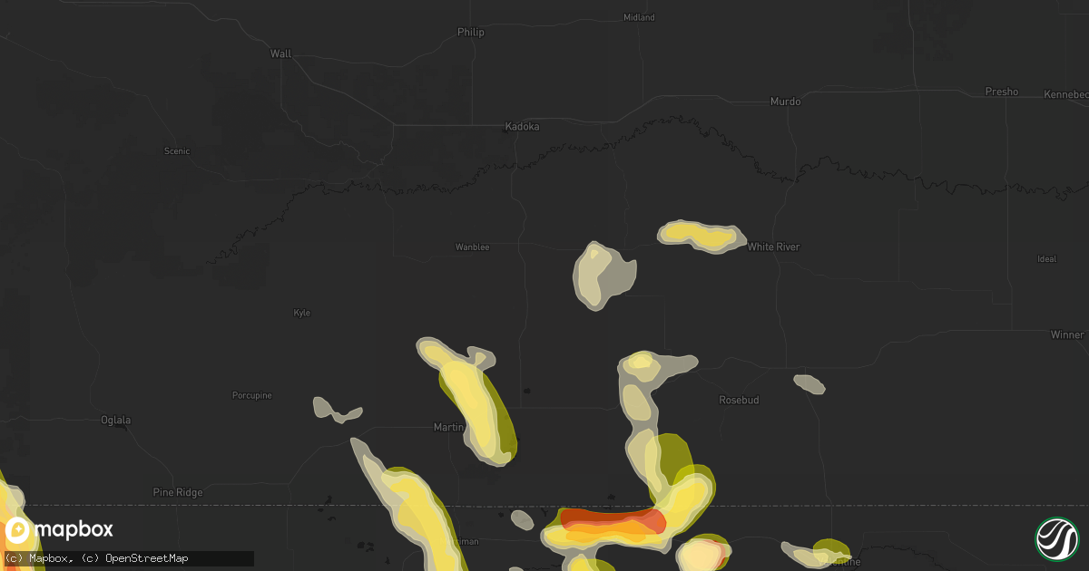 Hail map in Long Valley, SD on August 27, 2026
