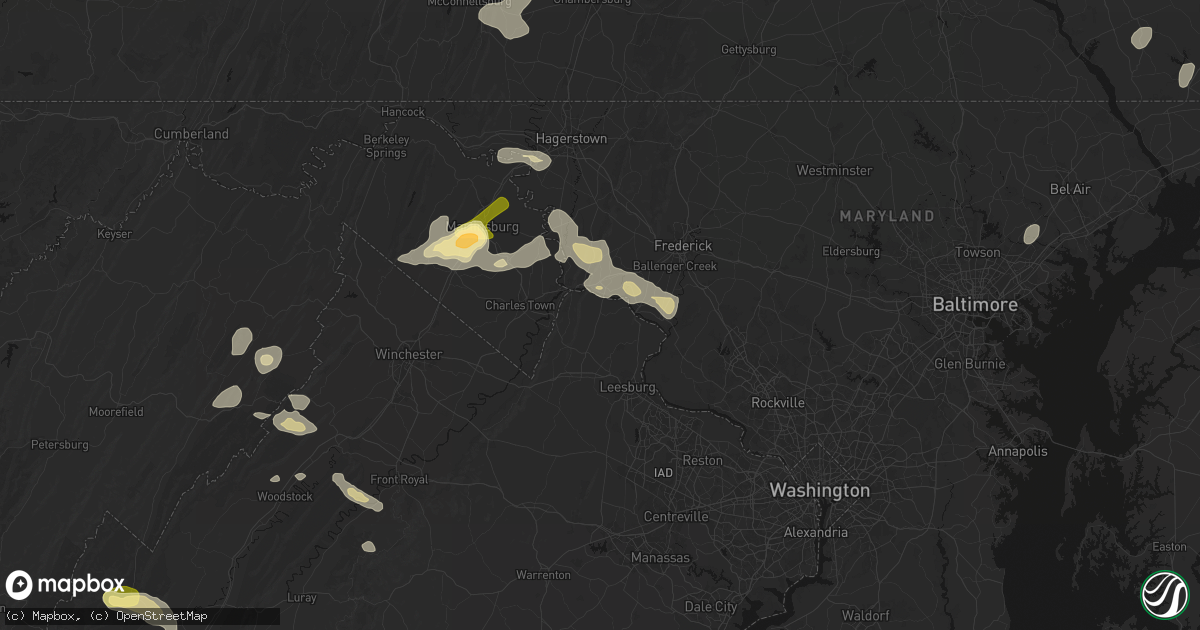 Hail map in Lovettsville, VA on August 27, 2026
