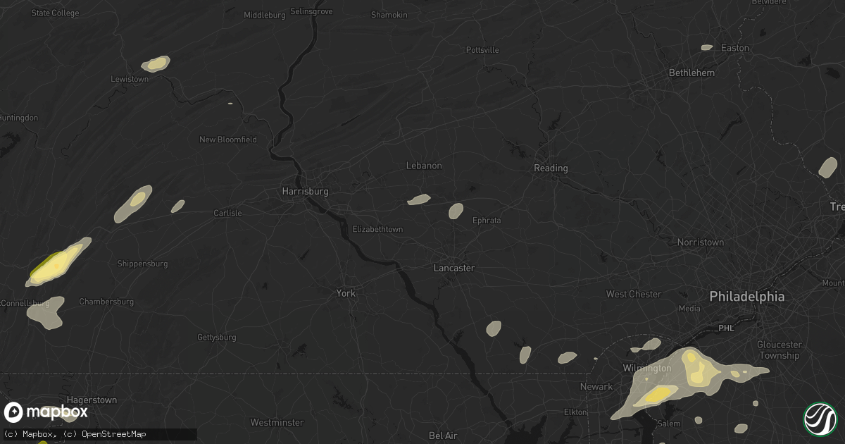 Hail map in Manheim, PA on August 27, 2026