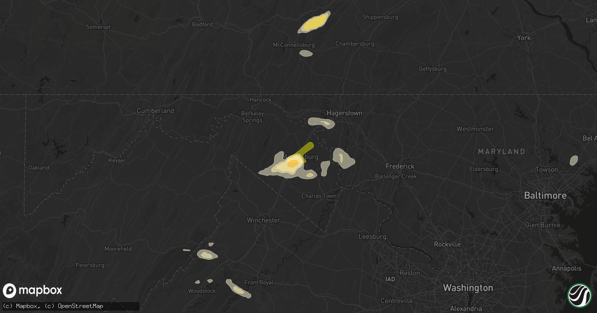 Hail map in Martinsburg, WV on August 27, 2026