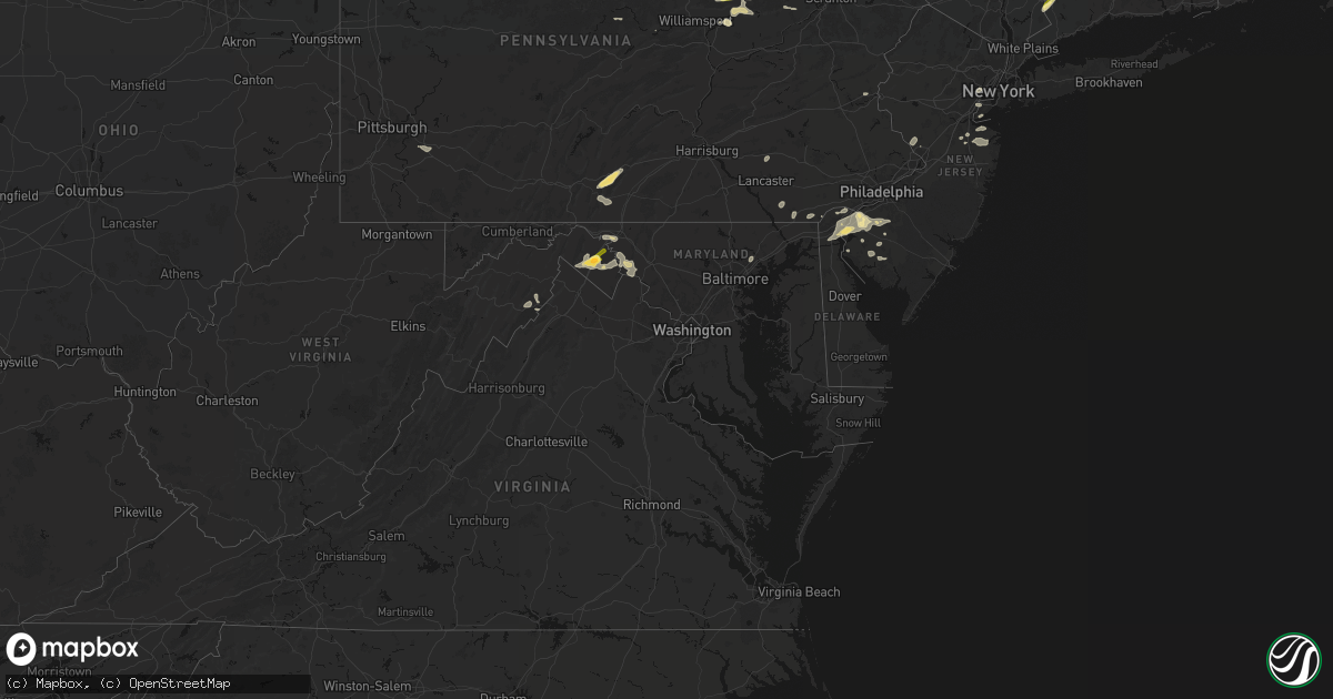 Hail map in Maryland on August 27, 2026