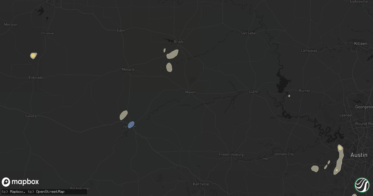 Hail map in Mason, TX on August 27, 2026