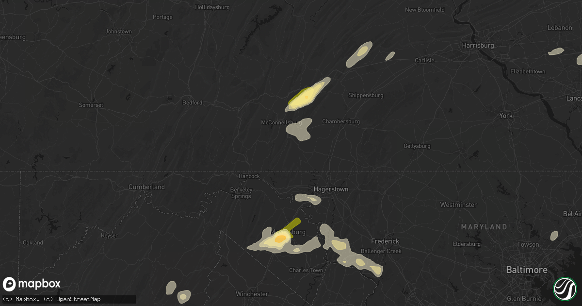 Hail map in Mercersburg, PA on August 27, 2026