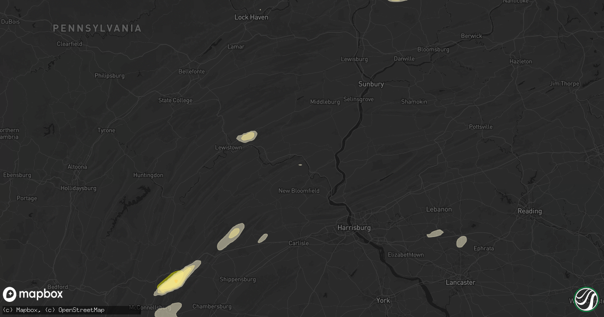 Hail map in Millerstown, PA on August 27, 2026