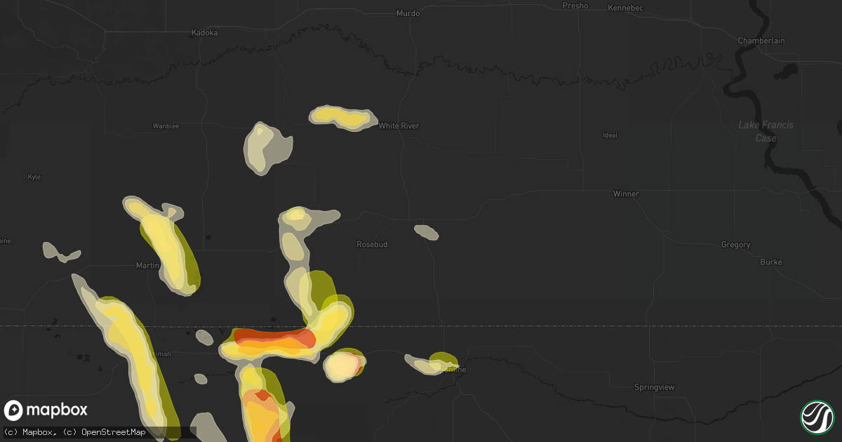 Hail map in Mission, SD on August 27, 2026