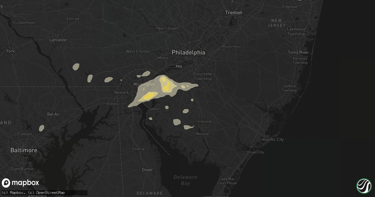 Hail map in Monroeville, NJ on August 27, 2026