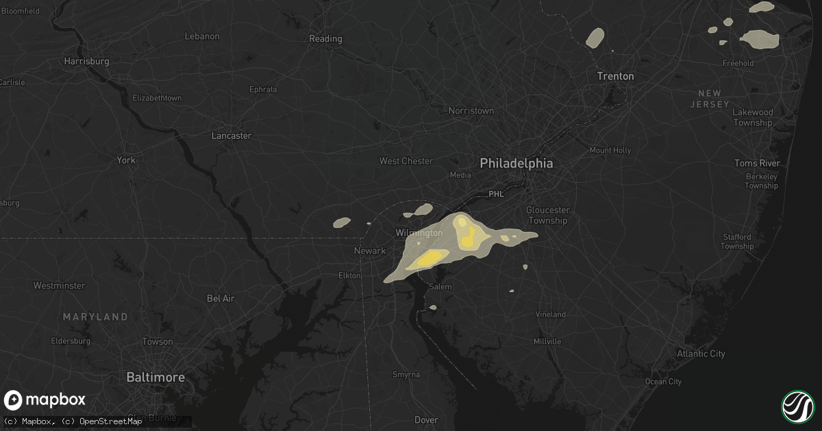 Hail map in Montchanin, DE on August 27, 2026