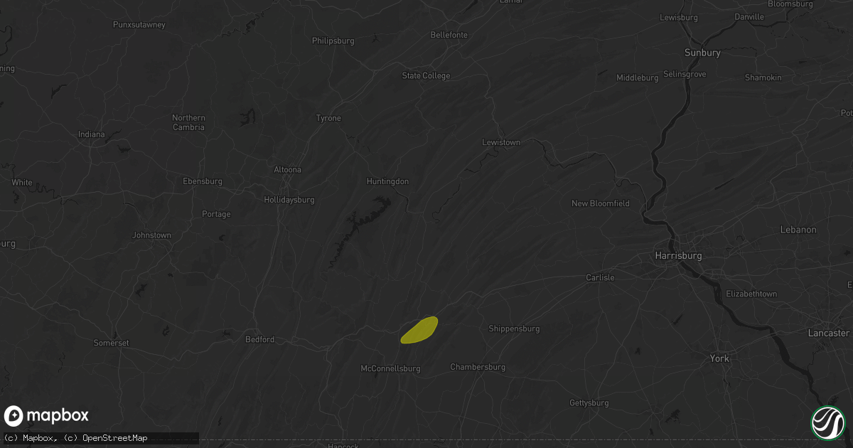 Hail map in Mount Union, PA on August 27, 2026
