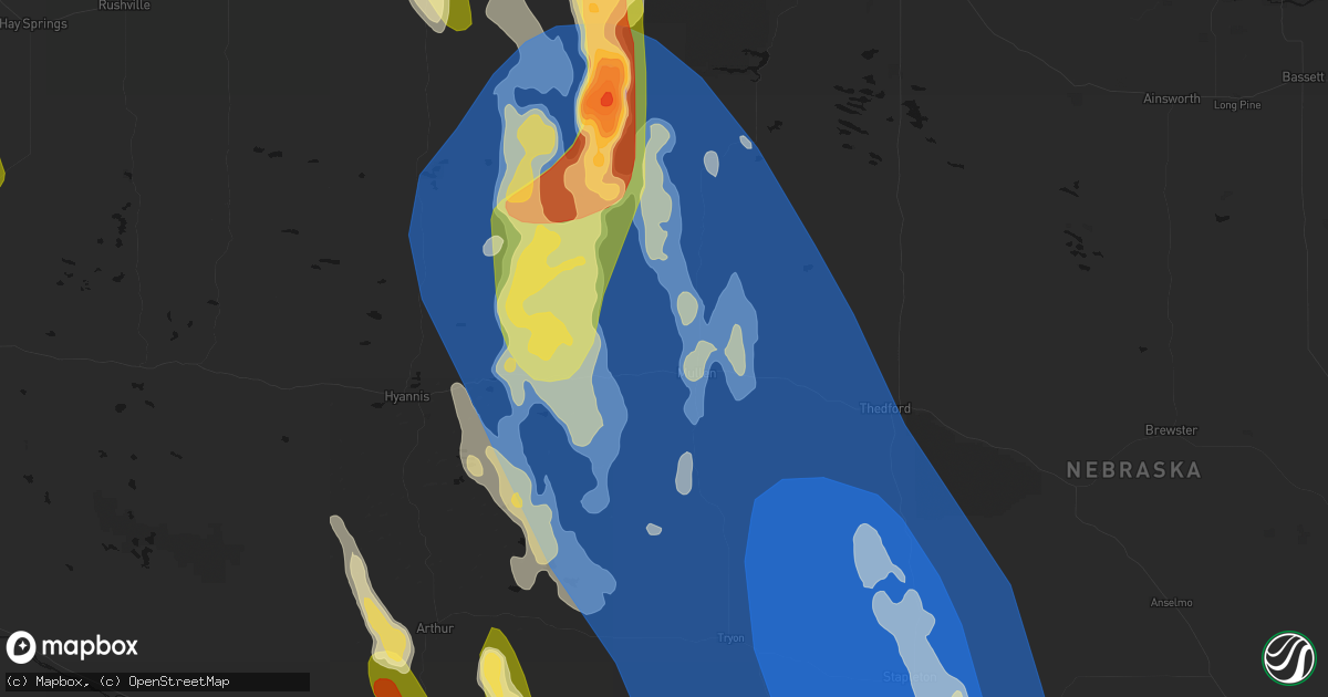 Hail map in Mullen, NE on August 27, 2026