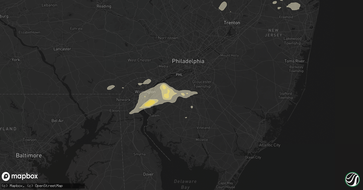 Hail map in Mullica Hill, NJ on August 27, 2026