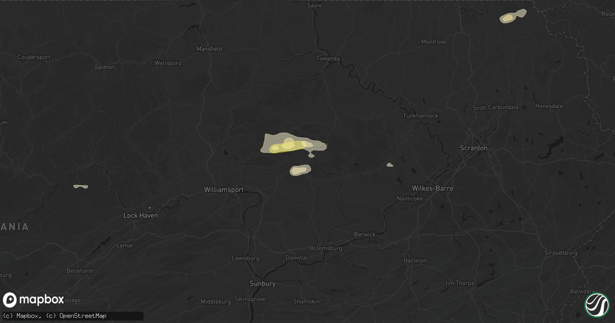 Hail map in Muncy Valley, PA on August 27, 2026