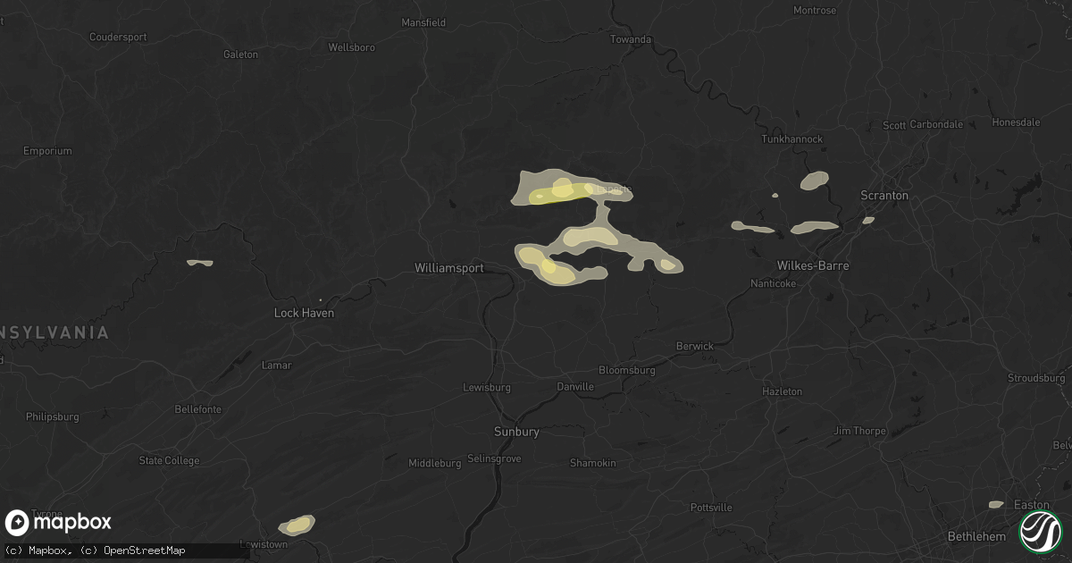 Hail map in Muncy, PA on August 27, 2026