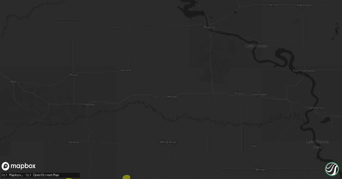 Hail map in Murdo, SD on August 27, 2026