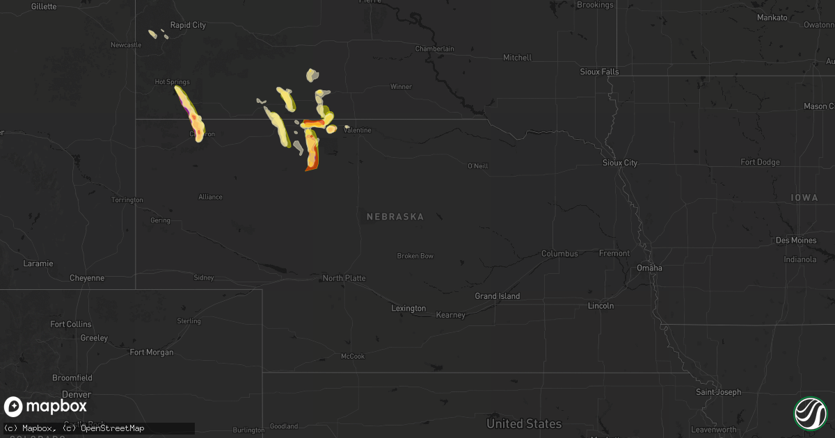 Hail map in Nebraska on August 27, 2026