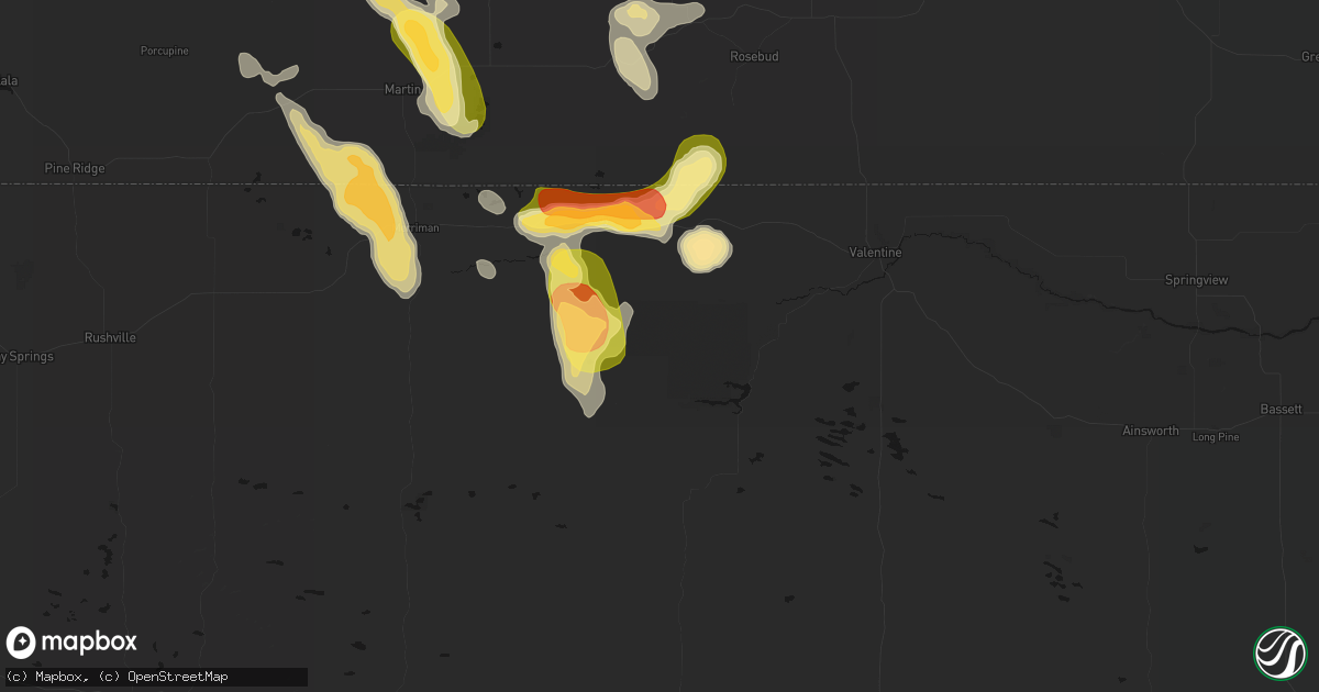 Hail map in Nenzel, NE on August 27, 2026