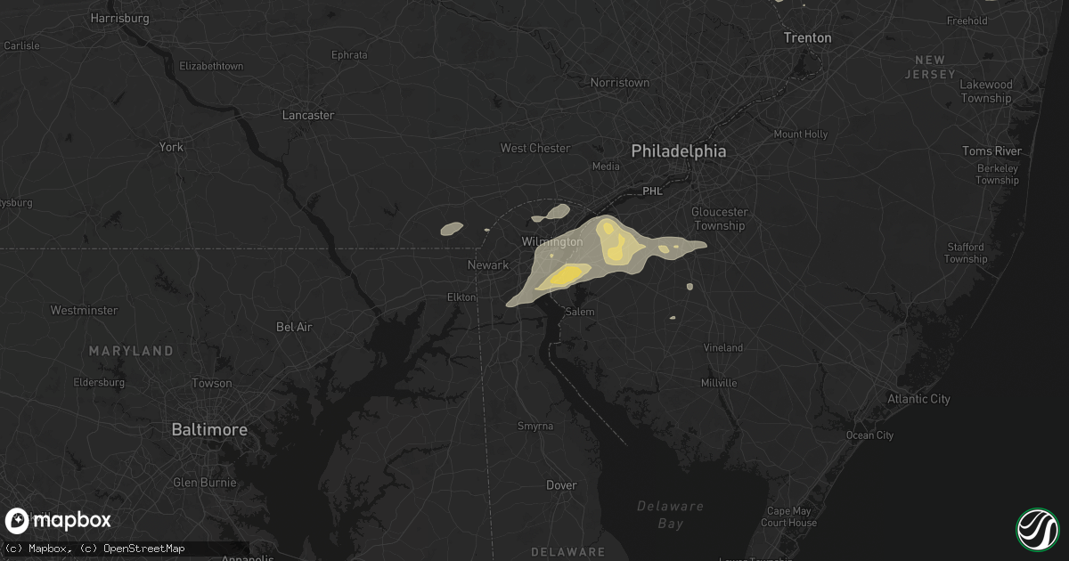 Hail map in New Castle, DE on August 27, 2026