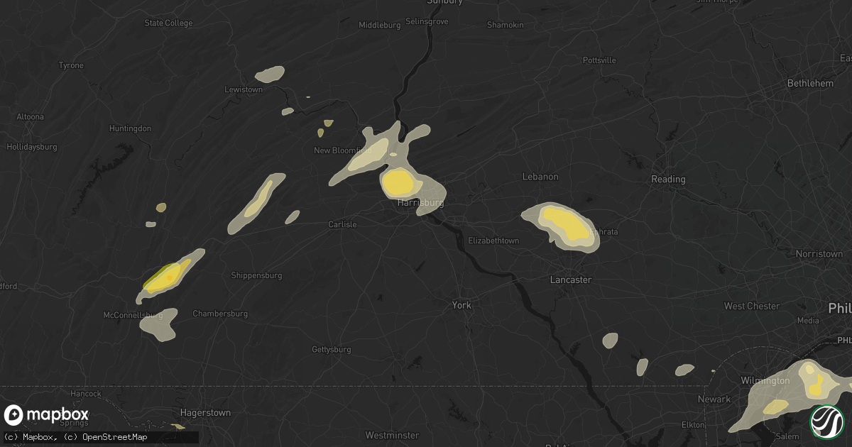 Hail map in New Cumberland, PA on August 27, 2026