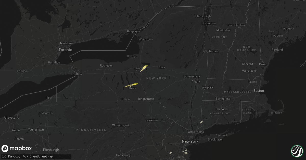 Hail map in New York on August 27, 2026