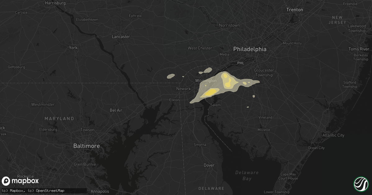Hail map in Newark, DE on August 27, 2026