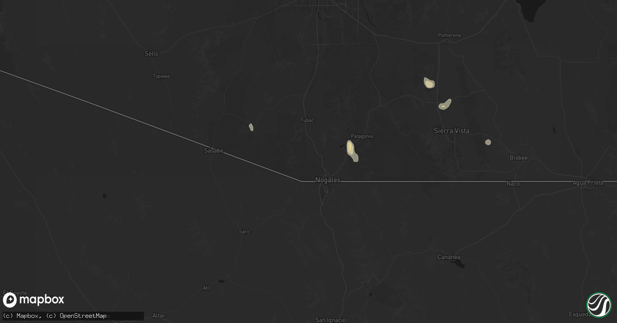 Hail map in Nogales, AZ on August 27, 2026