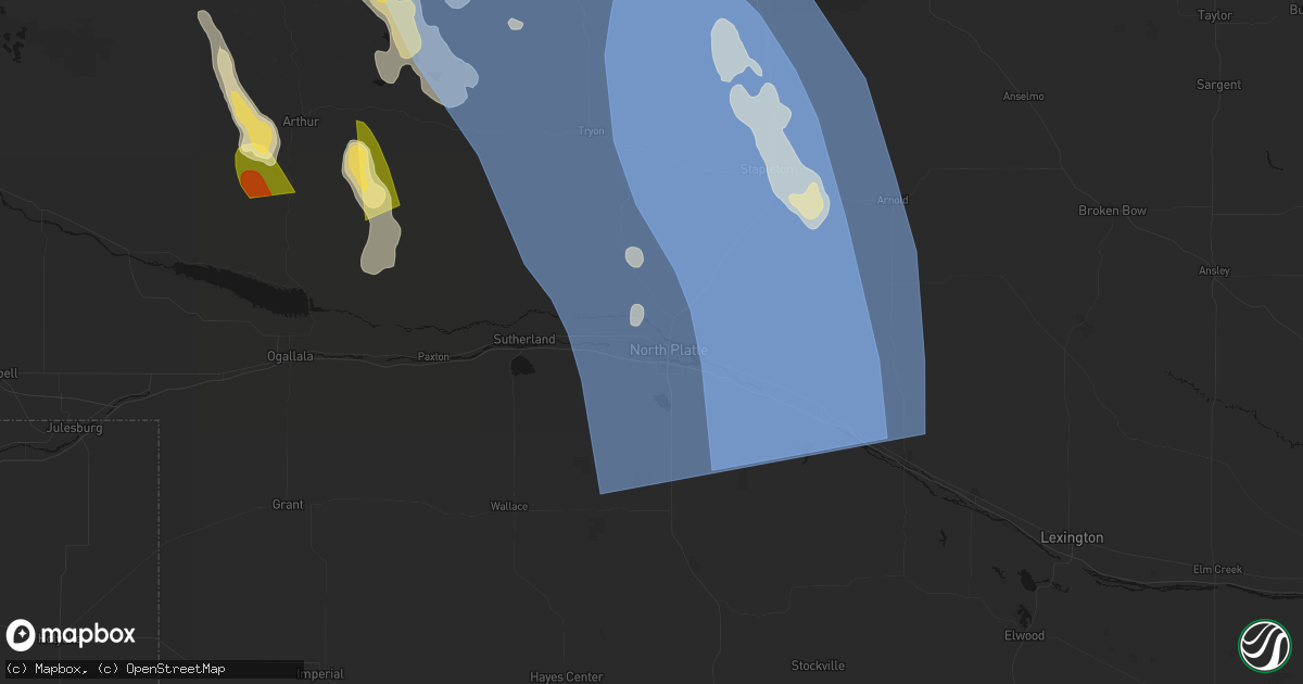 Hail map in North Platte, NE on August 27, 2026