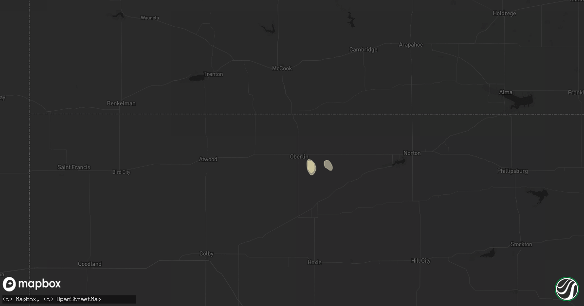 Hail map in Oberlin, KS on August 27, 2026
