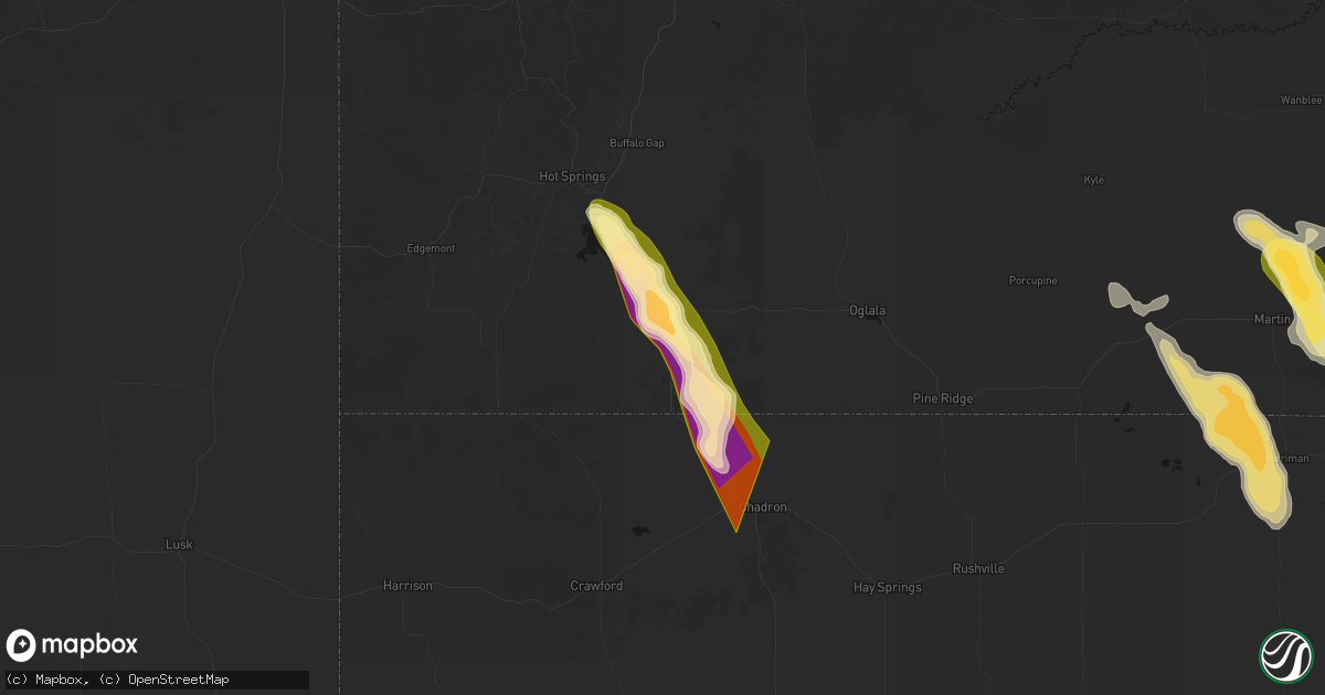 Hail map in Oelrichs, SD on August 27, 2026