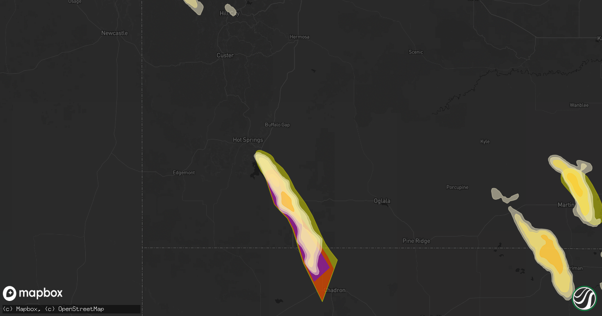 Hail map in Oral, SD on August 27, 2026