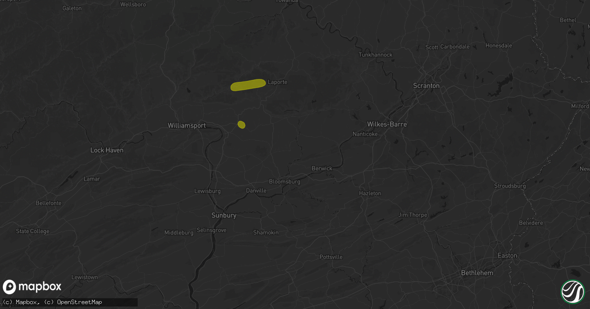 Hail map in Orangeville, PA on August 27, 2026