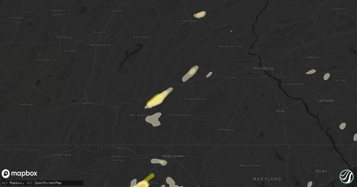 Hail map in Orrstown, PA on August 27, 2026